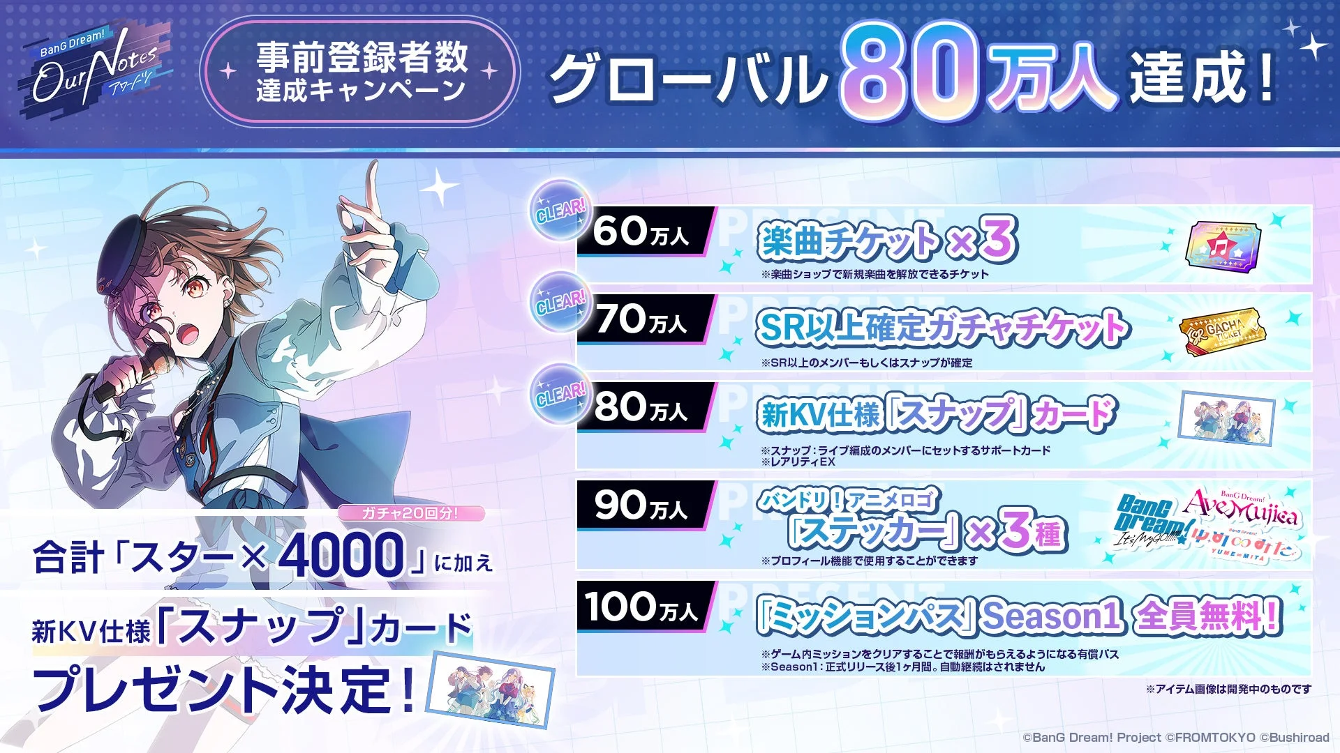 「BanG Dream! Our Notes」事前登録者数達成キャンペーン