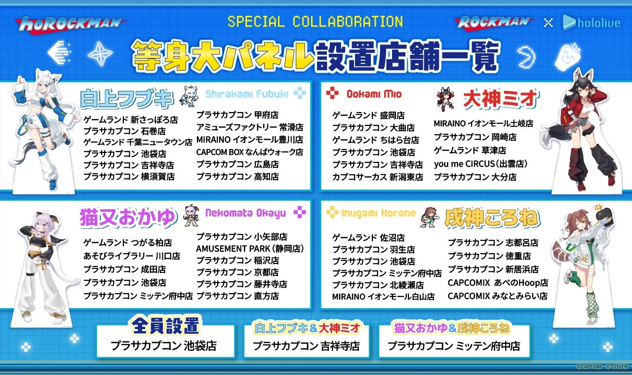 hoROCKMAN SPECIAL COLLABORATION ROCKMAN x hololive 等身大パネル設置店舗一覧