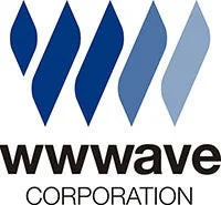 青い波状の図形と「wwwave CORPORATION」の文字が組み合わされた企業ロゴです。