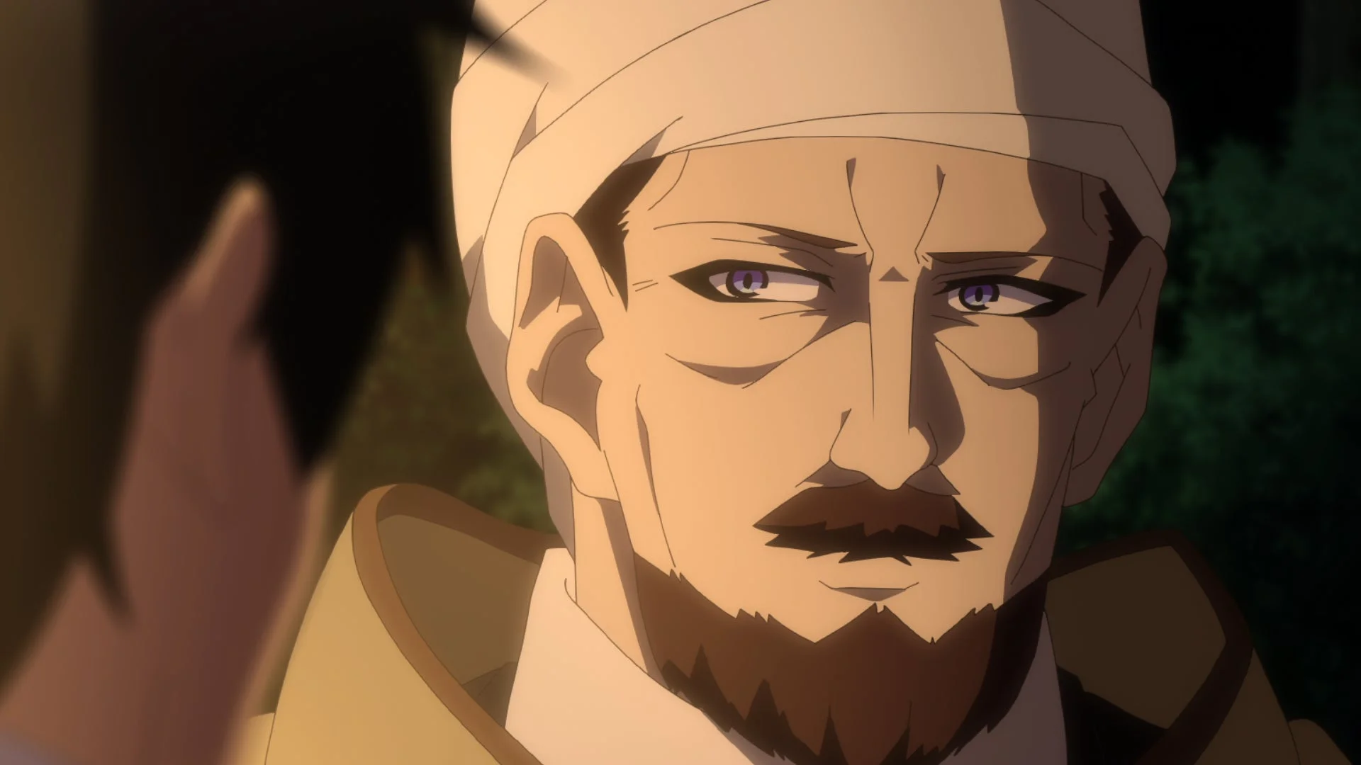 ターバンを巻いた髭の男性アニメキャラクター
