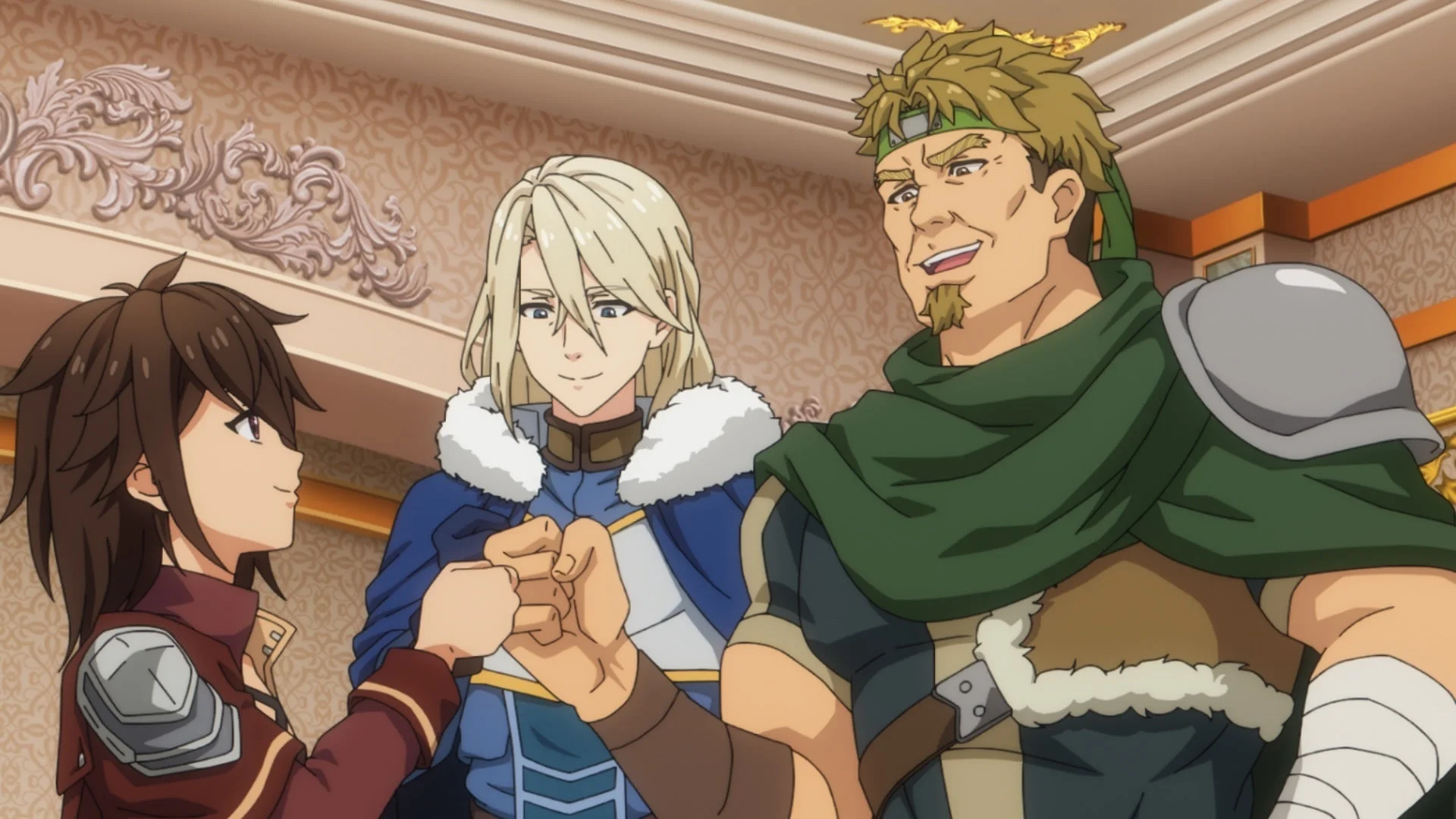 3人のキャラクターが拳を合わせるシーン